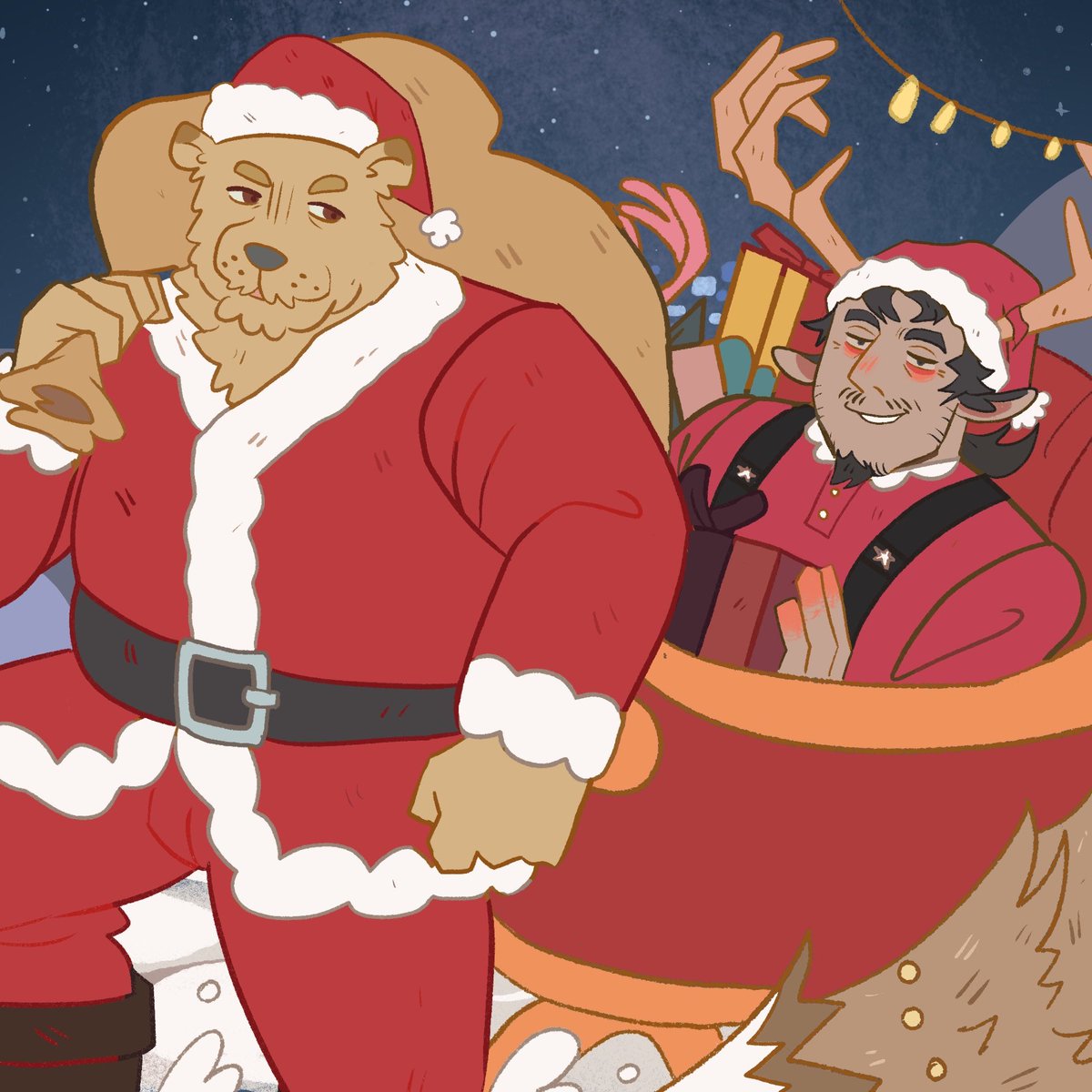 pliumorsmth's tweet image. Happy Holidays, everyone!
Featuring a bear Henry Emily and my oc, Elkor; these two are tasked to deliver presents for this christmas