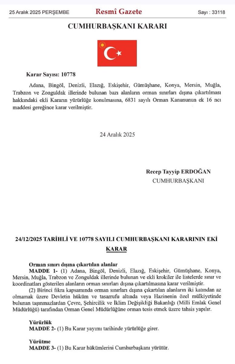 Uyuşturucu, şike, Ela Rümeysa, Sadettin Saran falan derken bu mevzu hiç gündem olmadı.

Tam 1 milyon 651 bin metrekare orman alanı arsa oldu.

Unutma, unutturma!