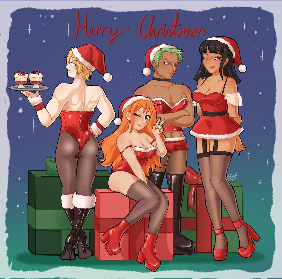 Merry Christmas everypony! Was only going to draw sanji originally but then added some more of the strawhats :3

#onepiece #zosan #Nami #Nicorobin #nami