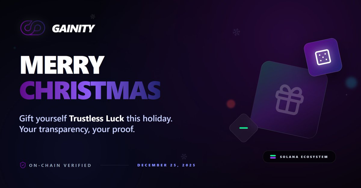Luck shouldn’t require trust.

With Gainity, every game is verifiable, on-chain, and provably fair.

Transparency is the gift.
Proof is the standard.

#Gainity #Solana #Web3Gaming #web3casino