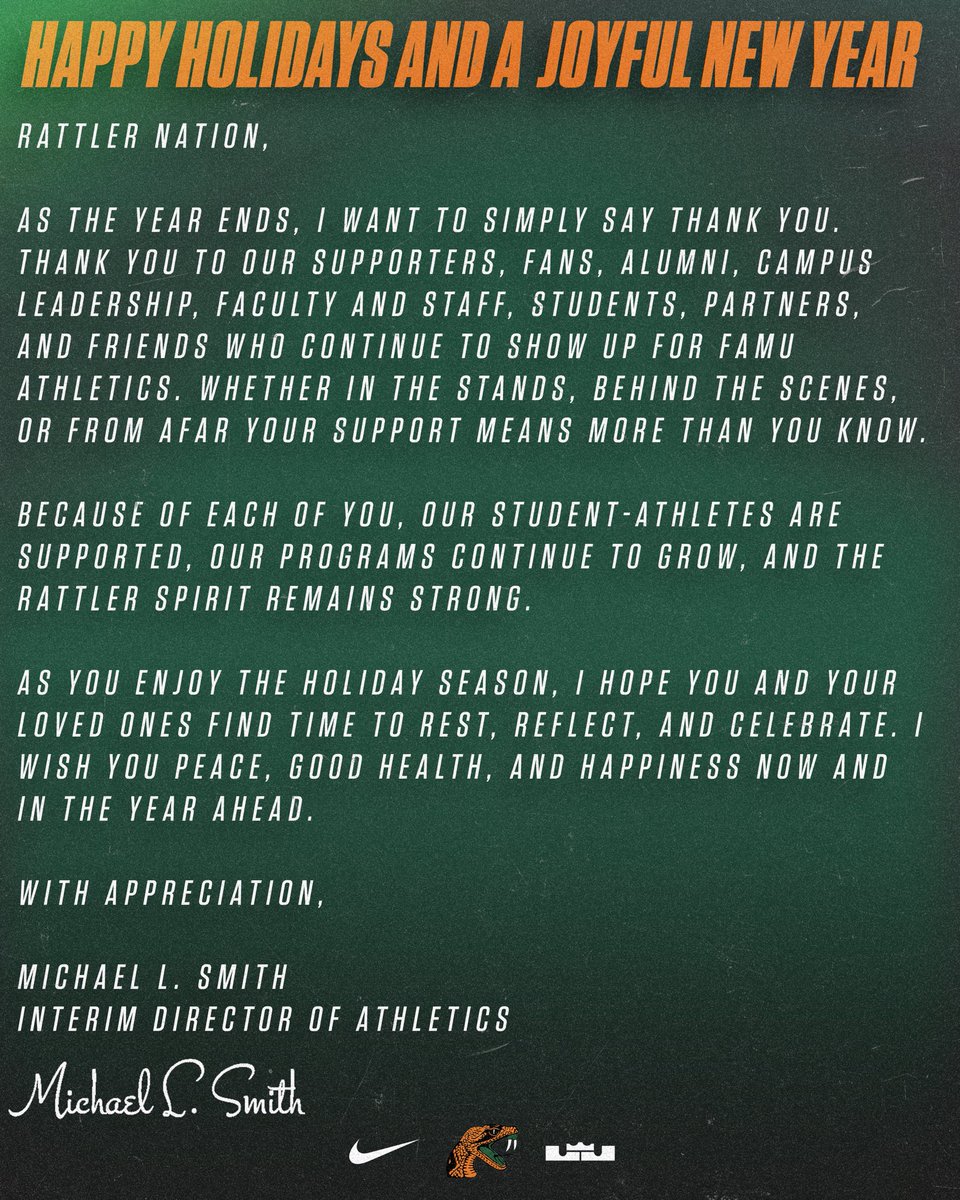 FAMUAthletics's tweet image. Happy Holidays and a Joyful New Year !

#FAMU | #Rattlers | #FangsUp 🐍