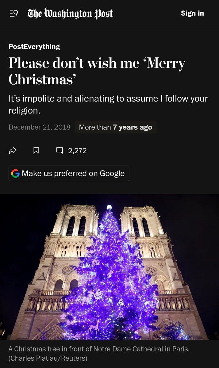 KenzieMarieInWA's tweet image. "LiTeRaLlY NoBoDy Is OfFeNdEd By MeRrY cHrIsTmAs"

Straight from the liberal gospel, The Washington Post: