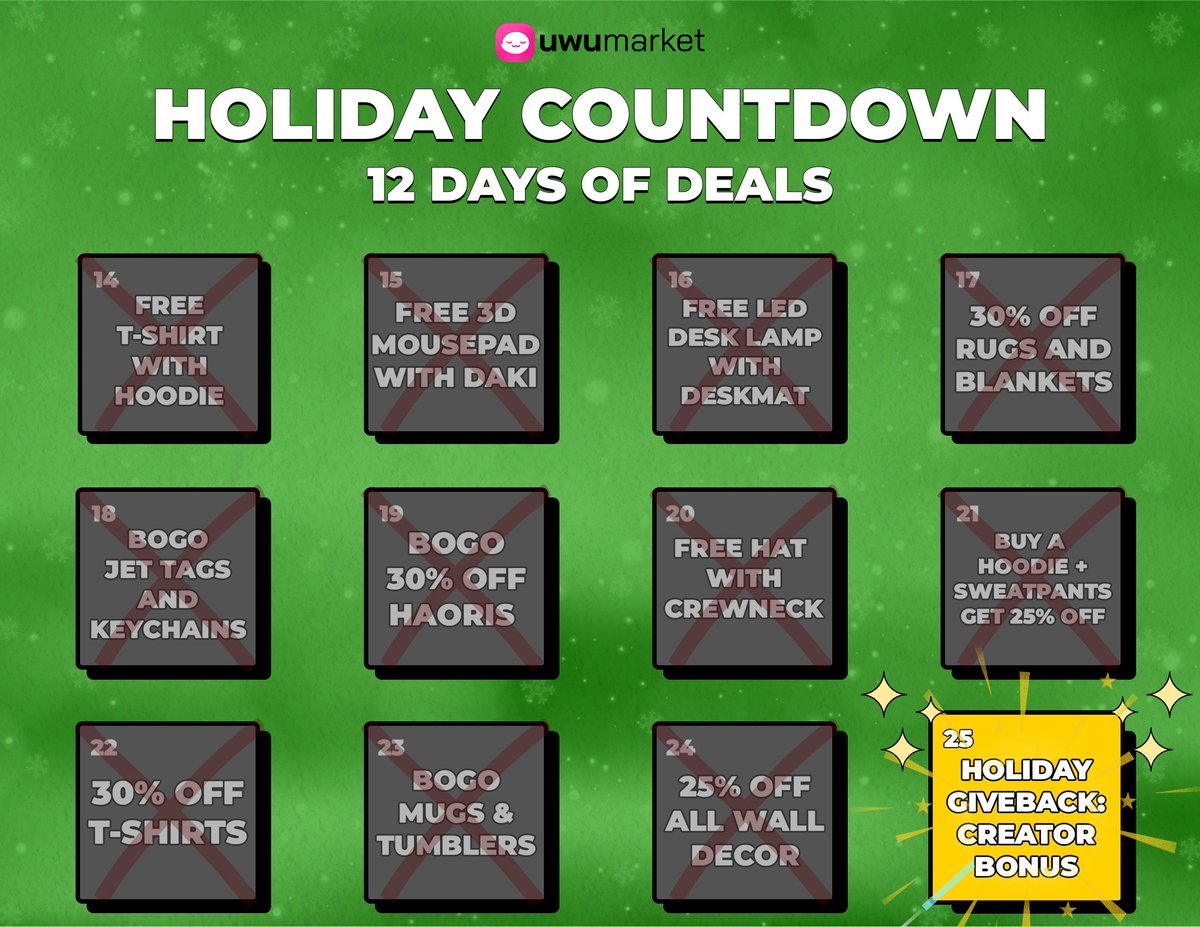 To end UwU's 12 Days Of Deals, we are doing something really special! 

Instead of a discount or deal, we're actually giving away 50% of all profits made today (Dec. 25th) to 1 lucky VTuber who reposts this post!

To enter, just repost this post and we will announce the winner