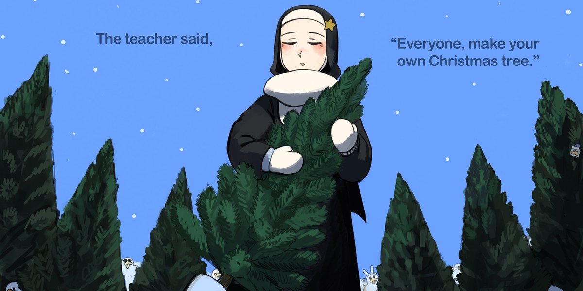 hyxpk's tweet image. 🎄 Merry Christmas! 🎄

I’ve got a Christmas gift for you all!

I created the very first Little Nuns picture book—
a special Christmas edition.
There’s chaos over the Christmas tree!

One chicken is hidden
in the 24 pages.
Hard to spot! 🐓

You can read it on my website!😊