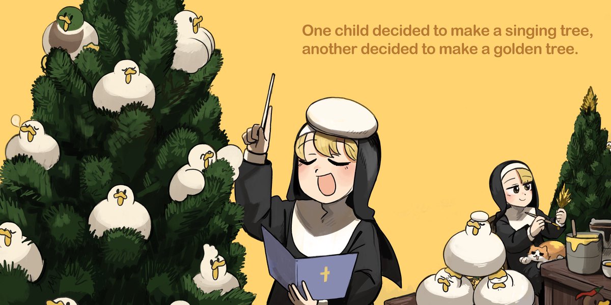 hyxpk's tweet image. 🎄 Merry Christmas! 🎄

I’ve got a Christmas gift for you all!

I created the very first Little Nuns picture book—
a special Christmas edition.
There’s chaos over the Christmas tree!

One chicken is hidden
in the 24 pages.
Hard to spot! 🐓

You can read it on my website!😊