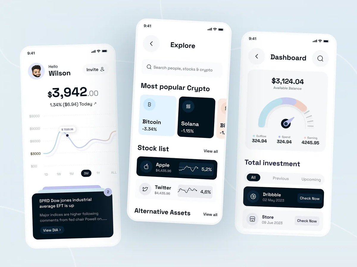 zarox_in's tweet photo. Fintech &amp; Investment App UI Design , 
A modern mobile app concept focused on simplifying investment tracking across stocks, crypto, and alternative assets. The design prioritizes clarity, trust, and usability through clean layouts and meaningful data visualization. https://t.co/xMSEu7KBkX