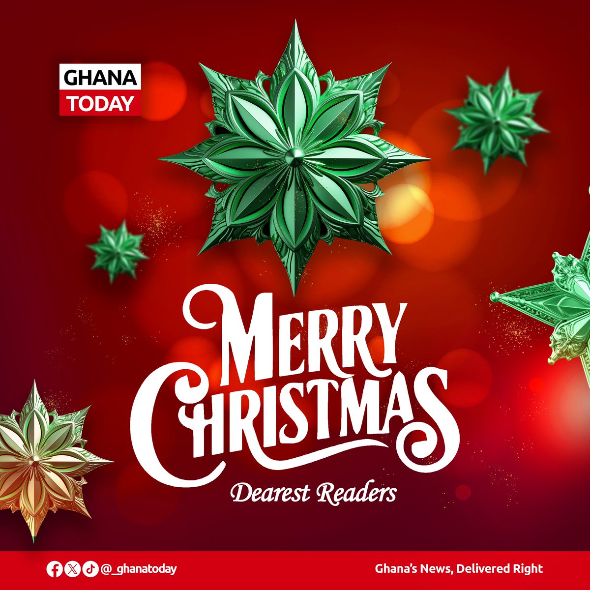 Merry Christmas, Dearest Readers! 

May this holiday season bring you joy, peace, and memorable moments, as we continue to serve you accurate and unfiltered news that truly matters.

#GhanaToday ….. Ghana’s News, Delivered Right!