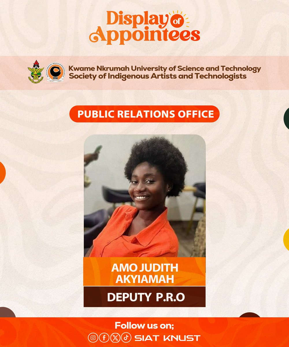 siatknust's tweet photo. 🟠⚫ DISPLAY OF APPOINTEES ⚫🟠

Under the Office of the  Deputy P.R.O. for the  2025/26 S.I.A.T Administration. https://t.co/IvCHYByOnv