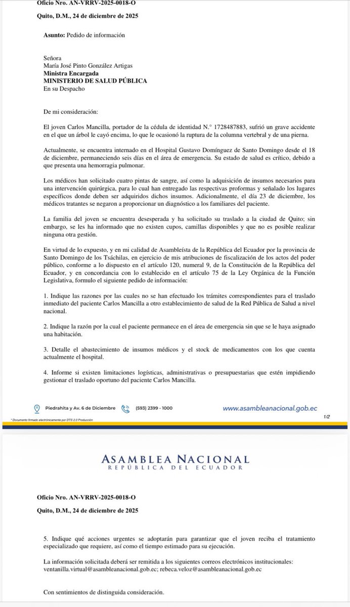 En Navidad, cuando el país habla de paz y esperanza, hay familias que viven abandono, angustia y silencio por parte del Estado. Esto está ocurriendo en el Hospital Gustavo Domínguez de Santo Domingo. El joven Carlos Mancilla se encuentra en estado crítico: días en emergencia, sin