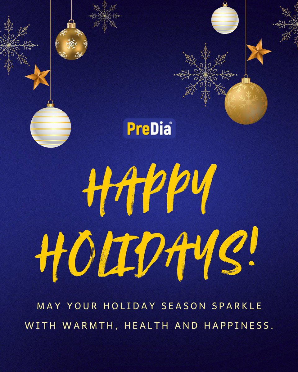 PreDiaUSA's tweet photo. Warm holiday wishes from PreDia®! As you embrace the magic of the season, we hope your days are peaceful, joyful, and centered on well-being. Here’s to health and happiness throughout the holidays and beyond. #PreDia #BloodSugarHealth #DiabetesSupport #HappyHolidays https://t.co/etGi6liJGp