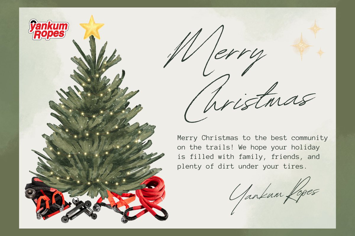YankumRopes's tweet image. Merry Christmas from the Yankum crew. 
Here’s to good friends, tough trails, and gear that never quits.
May your roads be muddy, your ropes be ready, and your recovery stories be legendary.

#Yankumropes #offroadrecovery #madeinusa