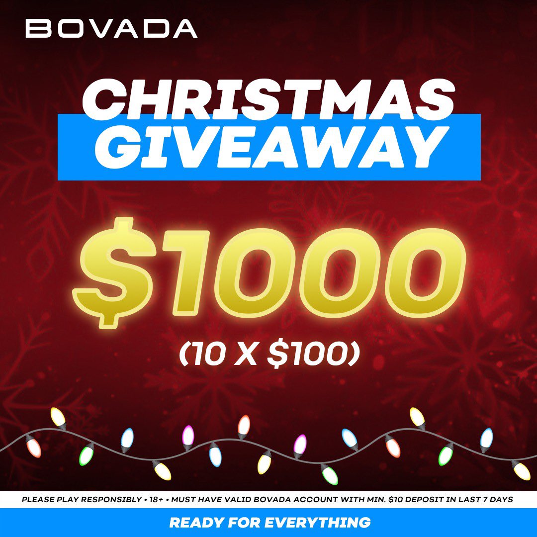 🎄 Christmas Giveaway 🎄

Who wants a bonus? We’ve got 10x$100 bonuses up for grabs to celebrate Christmas!

- 🔁 + Follow <a href="/Bovada_Casino/">Bovada Casino</a> 
- Drop a 🎅 in the comments

10 random winners will be posted tomorrow at 12PM EST! ⏳

Terms: bit.ly/3YpL9SK