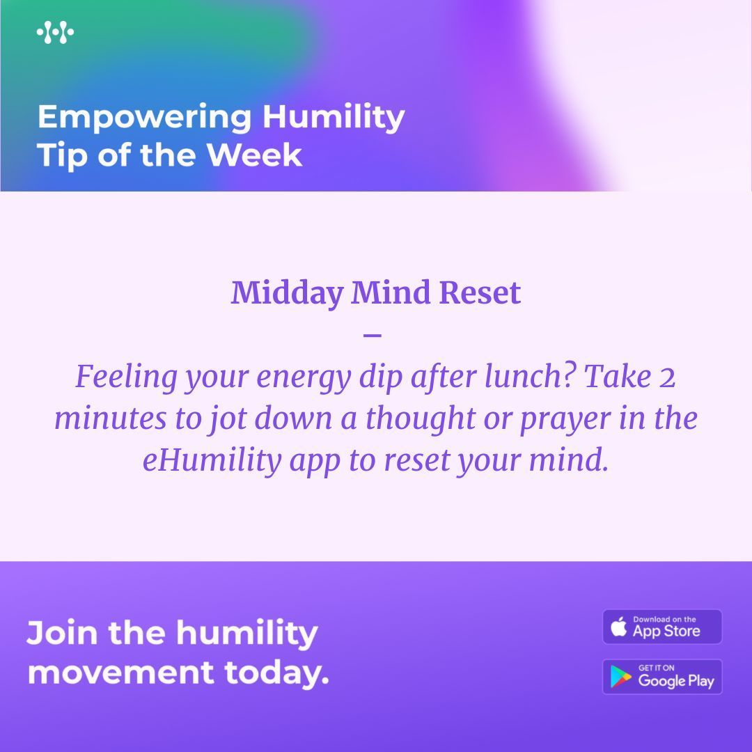 eHumilityApps's tweet photo. ✨ Pause and reset your mind. A quick moment of reflection can help you refocus, regain clarity, and move through the rest of your day with intention.
A short check-in in the eHumility app turns small pauses into meaningful mental resets.
➡️ https://t.co/fSyvIcfSfX
#eHumility #MindReset #MindfulMoments #MentalGym #Reflect #HumilityInAction #BetterTogether