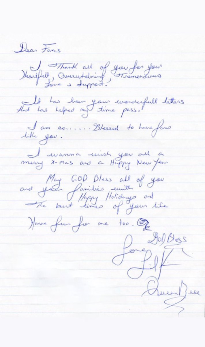 FemaleRapRoom's tweet image. Lil’ Kim’s holiday letter to fans from prison — 20 years ago today:

“Dear Fans, I thank all of you for your heartfelt, overwhelming, tremendous love and support! It has been your wonderful letters that has helped my time pass. I am so blessed to have fans like you. I wanna wish…