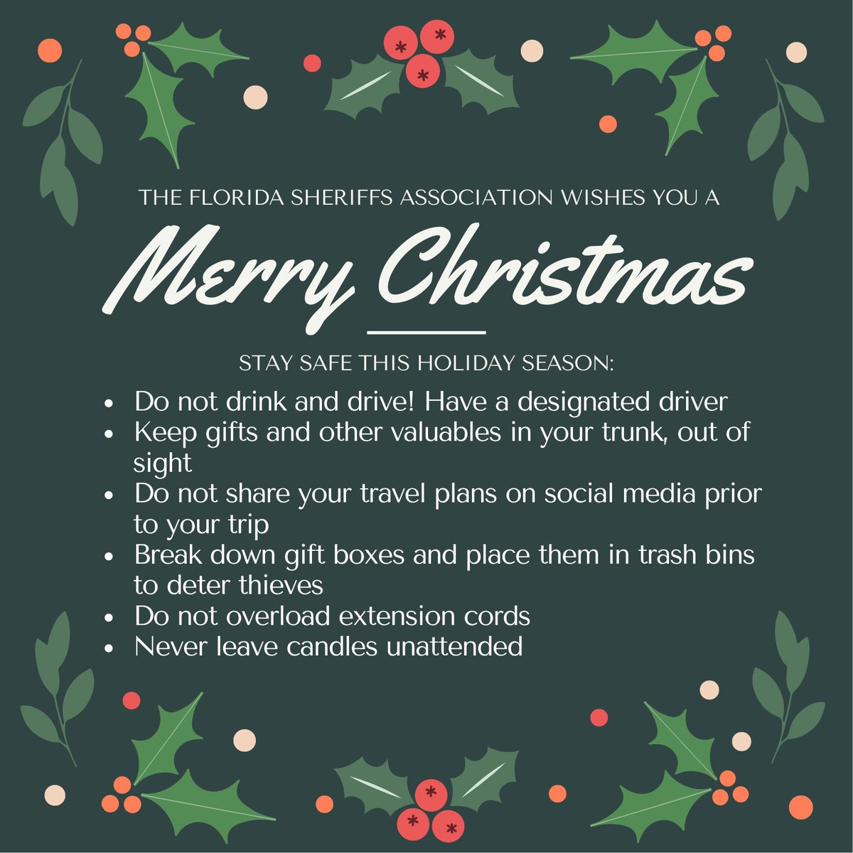 Merry Christmas from the Florida Sheriffs Association! Wishing you and your loved ones a safe, joyful holiday season. 🎄 Learn more: flsheriffs.org/blog/entry/hol…