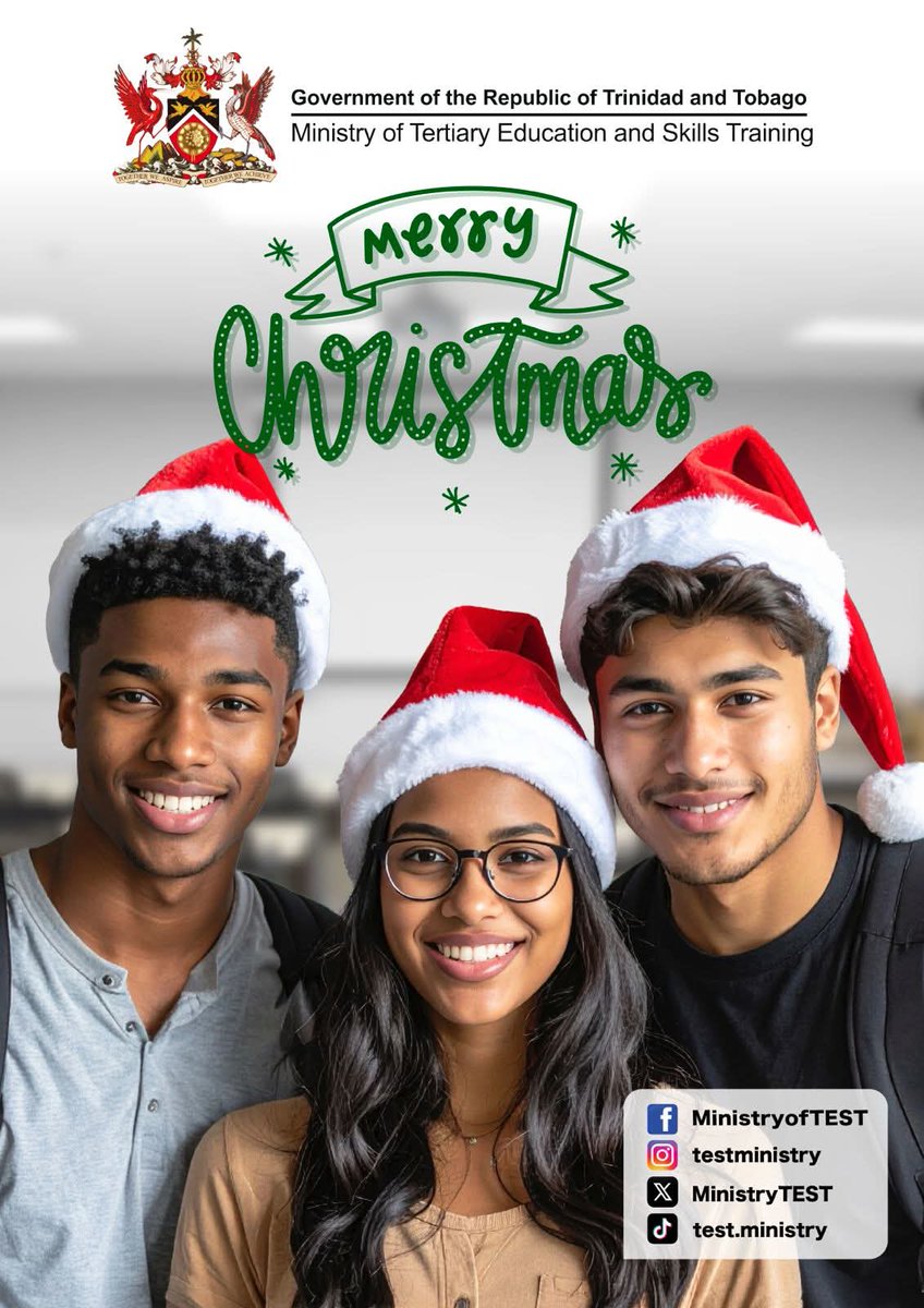 MinistryTEST's tweet photo. May this season bring peace, prosperity and inspiration as we move boldly into the year ahead.

Merry Christmas from the Ministry of Tertiary Education and Skills Training. https://t.co/ro59PDQosY