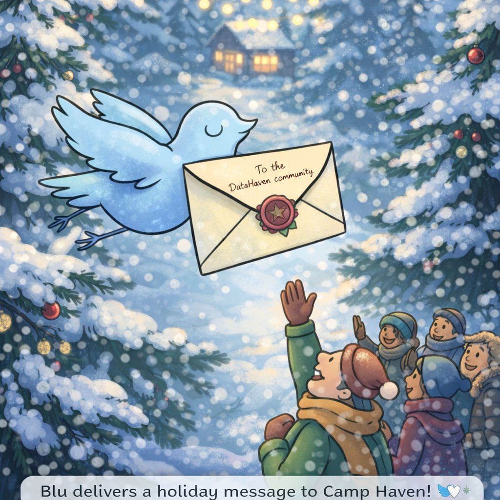 Touhidstar's tweet photo. 📬 Blu is on a snowy delivery through Camp Haven! ❄️🐦

Bringing holiday cheer, gratitude, and secure messages straight to the DataHaven community—fast, safe, and right on time.

Blu never misses a delivery. 💙✉️

@DataHaven_xyz https://t.co/vMA7l3MtPi