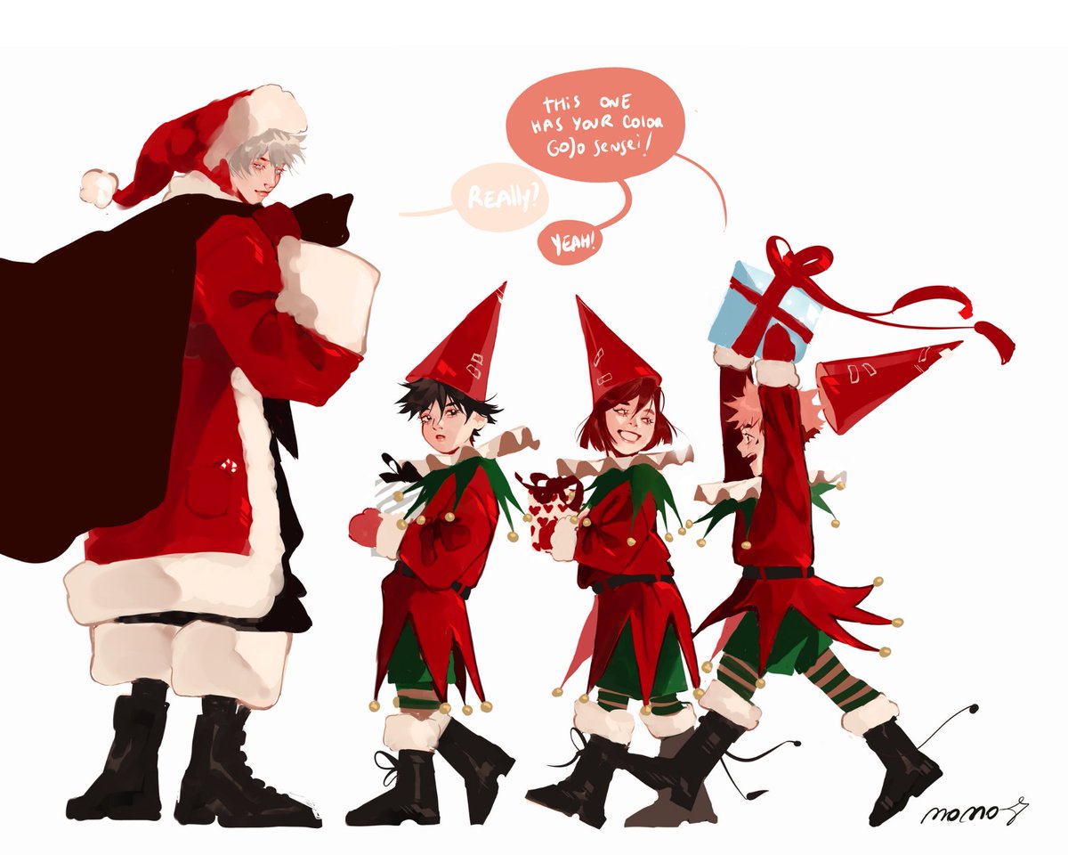 momoshouu's tweet image. Santa Claus and his elves, did your presents arrive home? (Kindergarten AU) #JujutsuKaisen #jjk