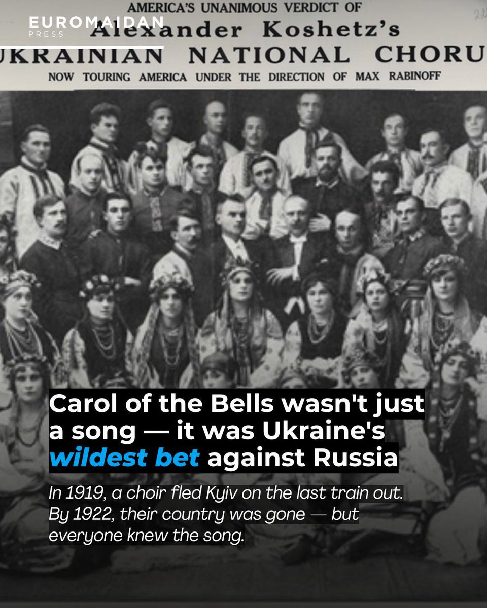 Carol of the Bells wasn't just a song — it was Ukraine's wildest bet against Russia.

In 1919, Russian forces were closing in on Kyiv. Ukraine's dying government sent its best choir to Europe with $20 million from its last funds. Win Western hearts. Survive.

The choir fled on