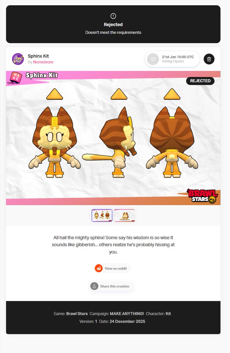 So, I don't know why this was rejected. They do know I was the original creator, right? 
#SupercellMake #BrawlStars