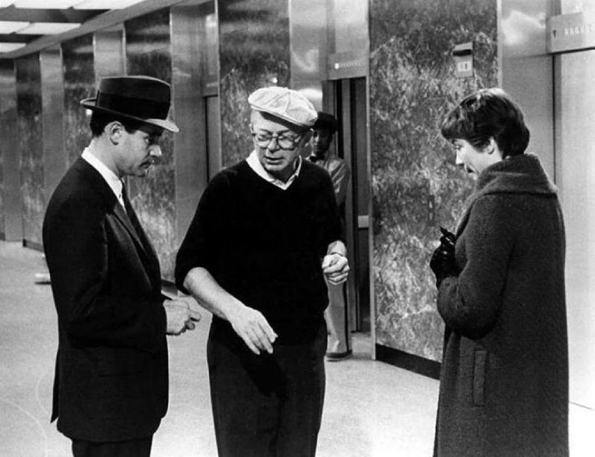 Jack Lemmon, Shirley MacLaine and Billy Wilder on the set of THE
