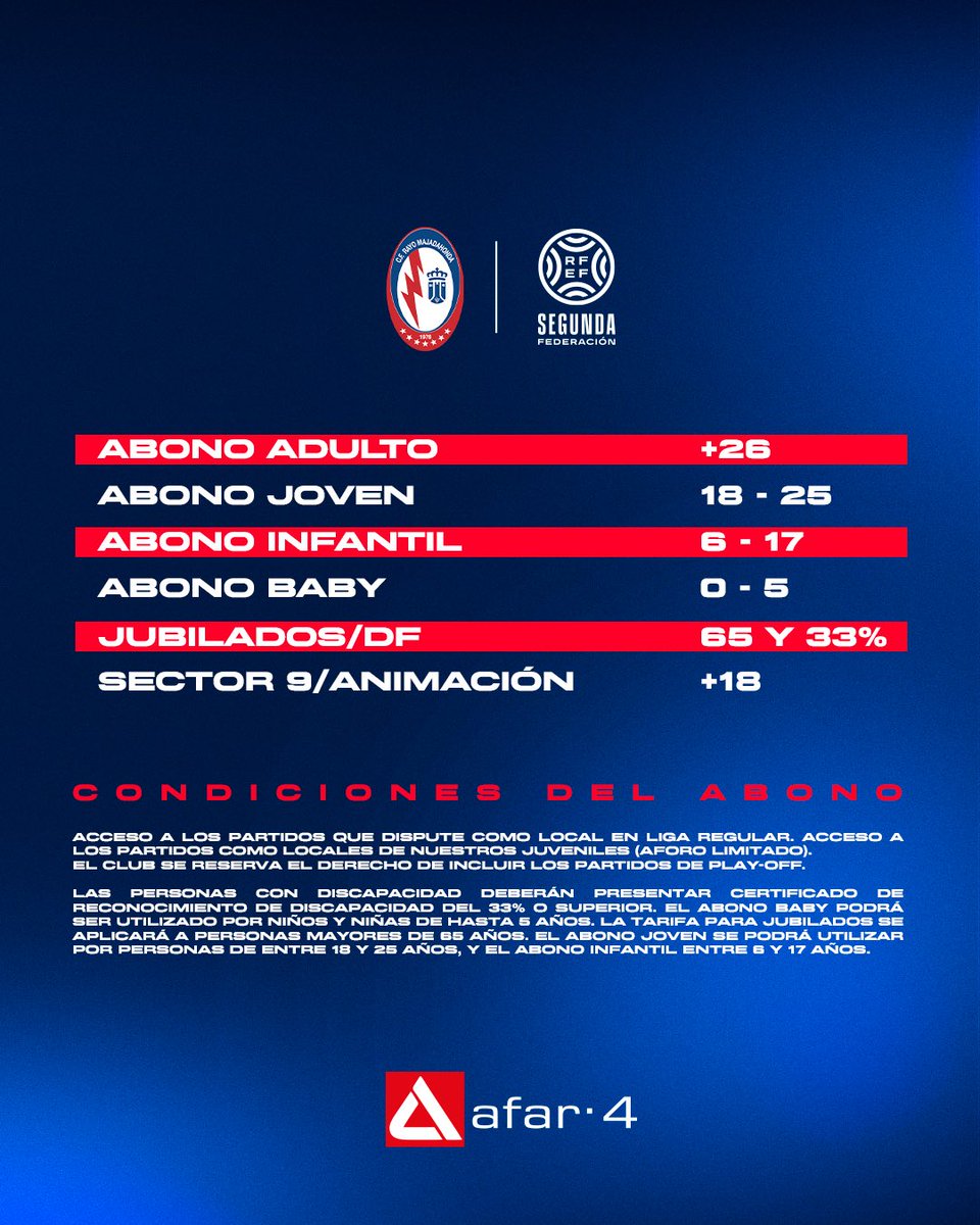 RMajadahonda's tweet photo. ⚡️ ES AHORA O NUNCA ⚡️

La fuerza está en la 𝐆𝐑𝐀𝐃𝐀

🎟️ ABONOS DE MEDIA TEMPORADA 

Todos los abonos al 50% para que vivas cada partido en el Cerro del Espino como se merece 🔥

👉 ¿Qué incluye tu abono?
✔️ Todos los partidos de casa de la segunda vuelta 
✔️ Incluido el último partido de la primera vuelta 🆚️ Intercity 
✔️ Ventajas exclusivas y promociones especiales 

📣 Abónate y anima al Rayo

Porque cuando el Cerro aprieta, el Rayo responde ⚡️

🔗Más información en nuestra página web