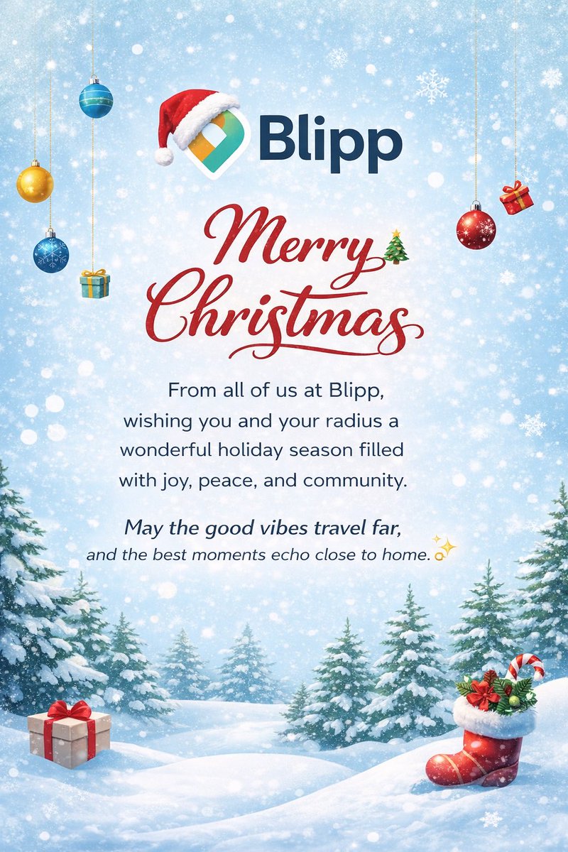 Merry Christmas from all of us at Blipp 🎄
Wishing you joy, peace, and meaningful moments right where you are.

May the good vibes travel far,
and the best moments echo close to home 🔁✨

#MerryChristmas #Blipp #LocalVibes #CommunityFirst