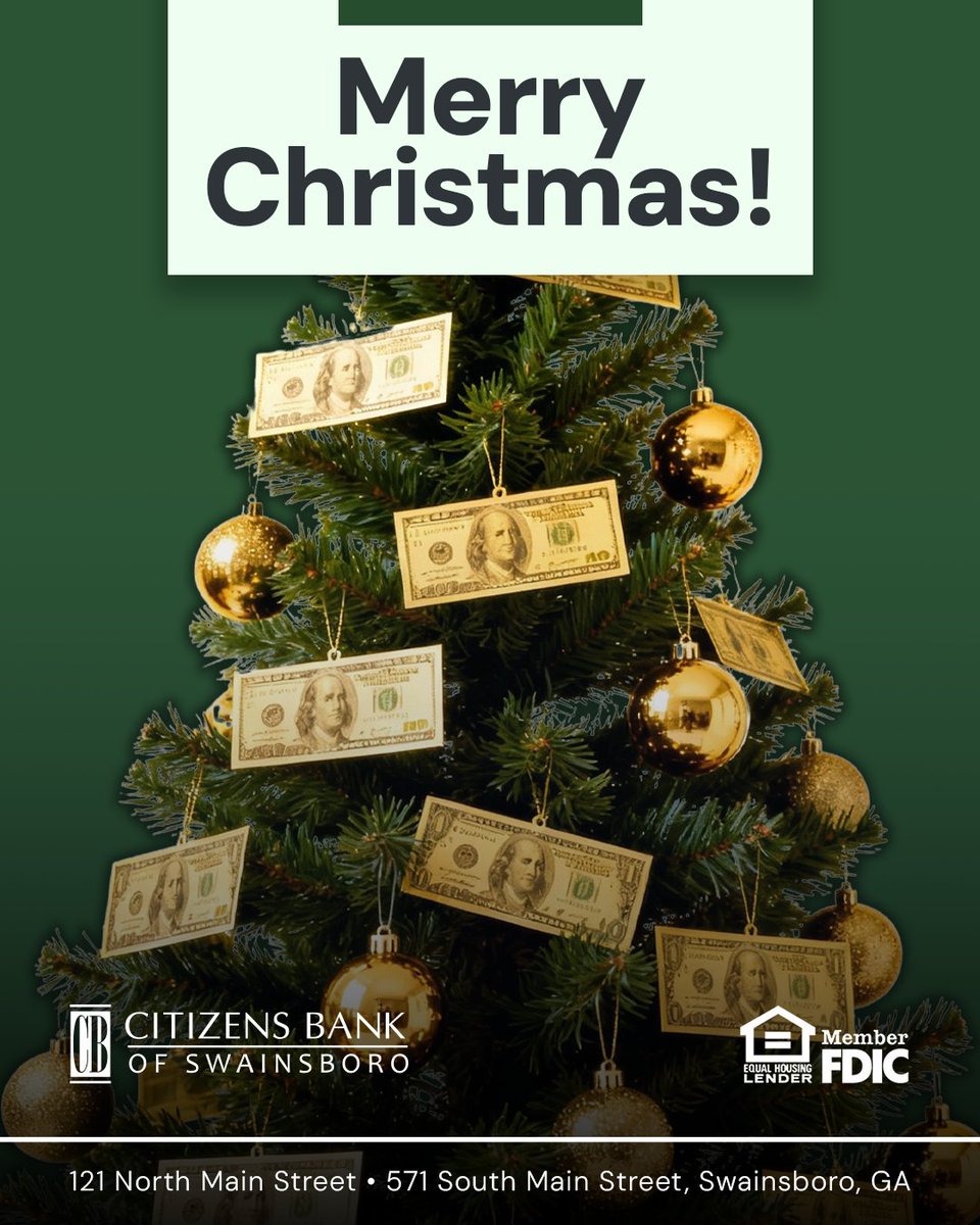 CBSwainsboro's tweet photo. Wishing you a Christmas filled with joy, peace, and time spent with the ones who matter most. From our Citizens Bank of Swainsboro family to yours—Merry Christmas! 🎄💚

#CBSwainsboro https://t.co/cp3Ugf2T7y