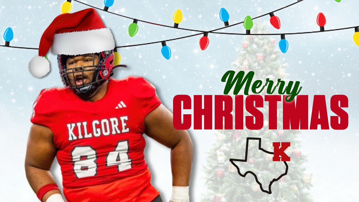 kilgore_fb's tweet photo. Merry Christmas from the Ragin’ Red! Hope everyone has a safe holiday and gets ready to kick off 2026 the right way! #EAT #STATE #RespectTheK https://t.co/U3TNyZlVml