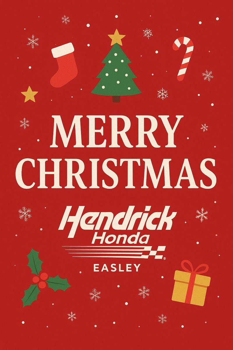 HendrickEasley's tweet photo. Merry Christmas from the Hendrick Honda Easley family!
 We hope everyone has a safe, joyful holiday. 🎄✨
 We will be back open tomorrow for regular business hours!
#MerryChristmas #Santa #Holiday https://t.co/U8HCEs45YV