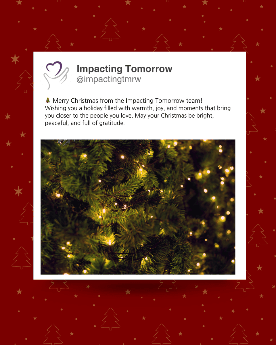 impactingtmrw's tweet photo. May your Christmas be bright, peaceful, and full of love.

Warm holiday wishes from the Impacting Tomorrow team 🎄💜 https://t.co/cZEeab6etF