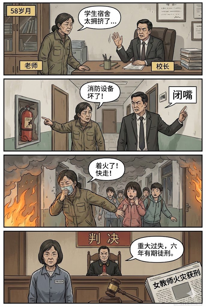 lukfan's tweet photo. 月薪3800的58岁女教师贾霞，向校长反馈学生宿舍太拥挤，消防设备损坏，得不到改善。着火了，冒着生命危险疏散学生。最后被认定重大过失，判了六年有期徒刑。
 出事了，责任都是底层来背。 
内网很多人在为她喊冤。 https://t.co/LpBJxsaEhX