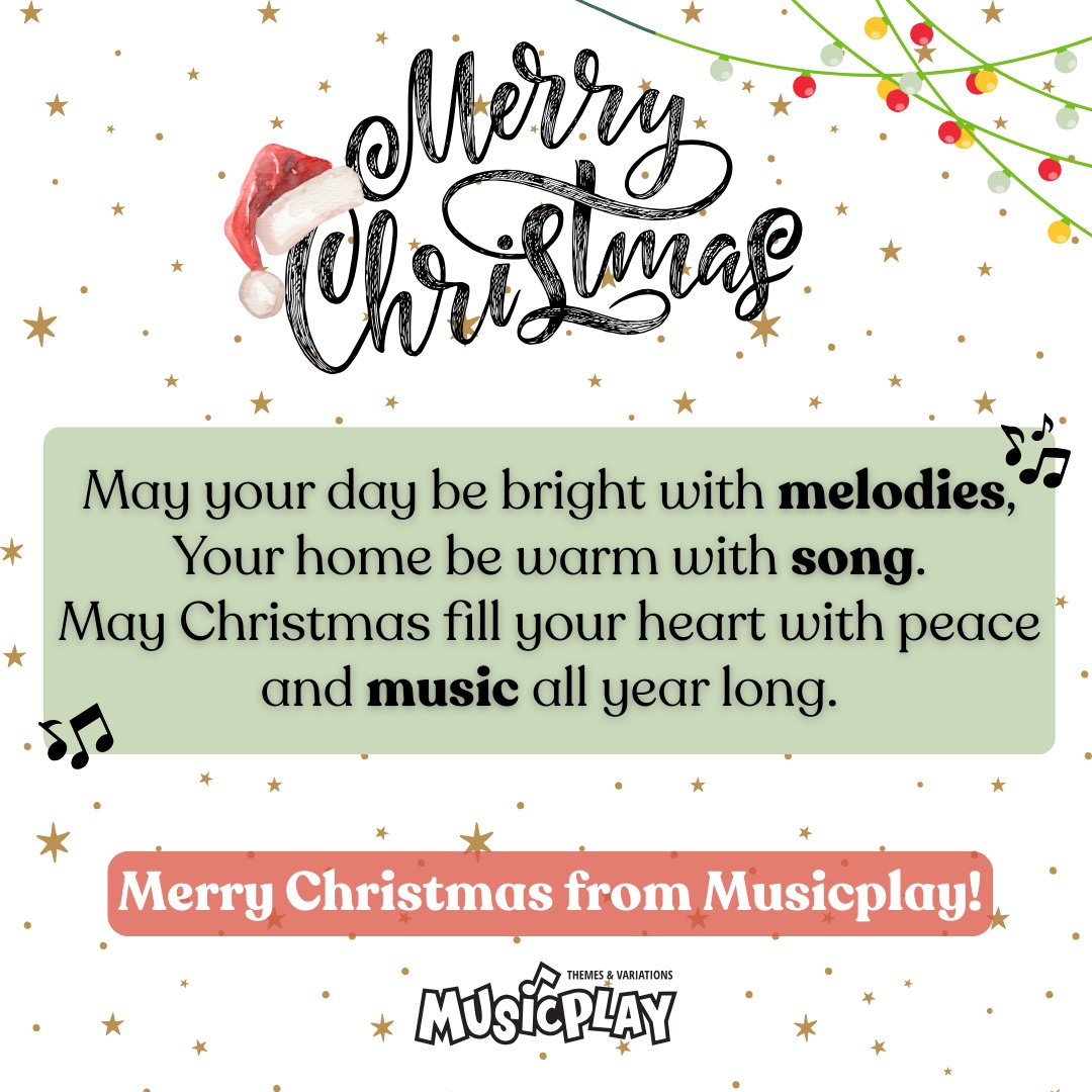 Merry Christmas from Musicplay! 

May your day be bright with melodies, your home be warm with song. May Christmas fill your heart with peace and music all year long.🎄🎶🎵

#musicplay #musiced #musicplayonline
