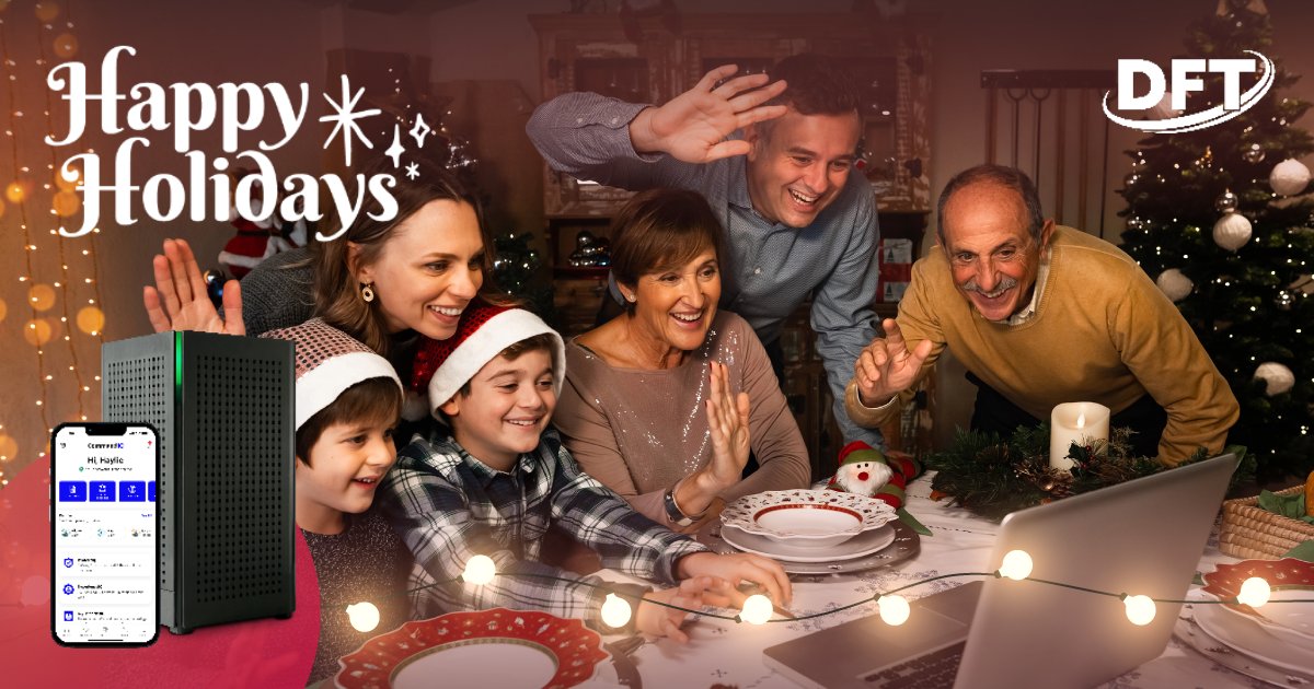 dftcomm's tweet photo. This holiday season, may your home be filled with laughter, love, and moments that matter. DFT is proud to help families and friends stay connected, whether sharing stories over video calls or streaming favorite holiday movies. #WarmConnections #HappyHolidays #ConnectedHolidays https://t.co/w1RrKsYYhX