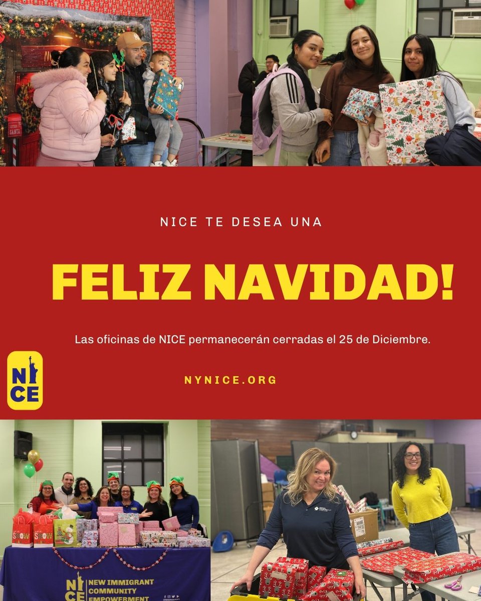 NICE4Workers's tweet photo. 🎄✨ NICE will be closed for Christmas. We wish everyone a happy and safe holiday!
-
🎄✨ NICE estará cerrado por Navidad. ¡Les deseamos a todos unas fiestas felices y seguras! https://t.co/iXDrD9bQyD