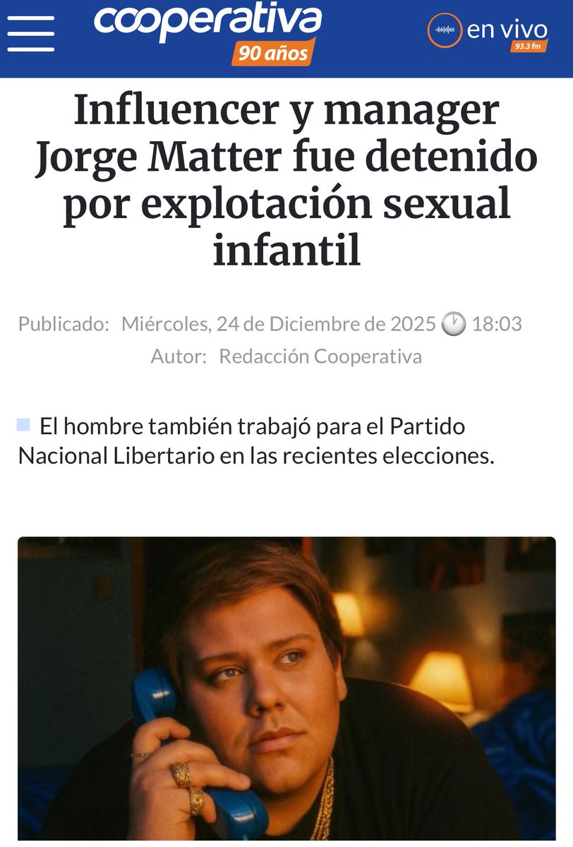Por explotación sexual infantil, suministrar drogas a menores y difusión de material pornográfico infantil, detuvieron a Jorge Matter, trabajador de campaña de Johannes Kaiser.

Ya debe ser cómo el sexto
republicano/libertario/social cristiano
(son los mismo) q cae por pedófilo.