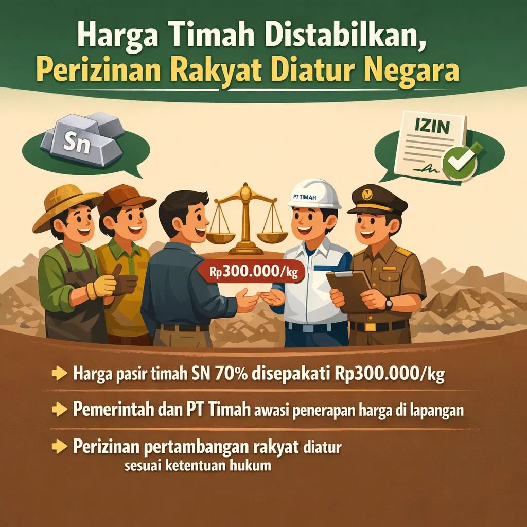 Penetapan harga beli timah kadar 70% sebesar 300.000/kg menjadi angin segar bagi penambang. Selain memberi kepastian pendapatan, langkah ini diharapkan menutup celah permainan harga dan memutus mata rantai transaksi tidak resmi.