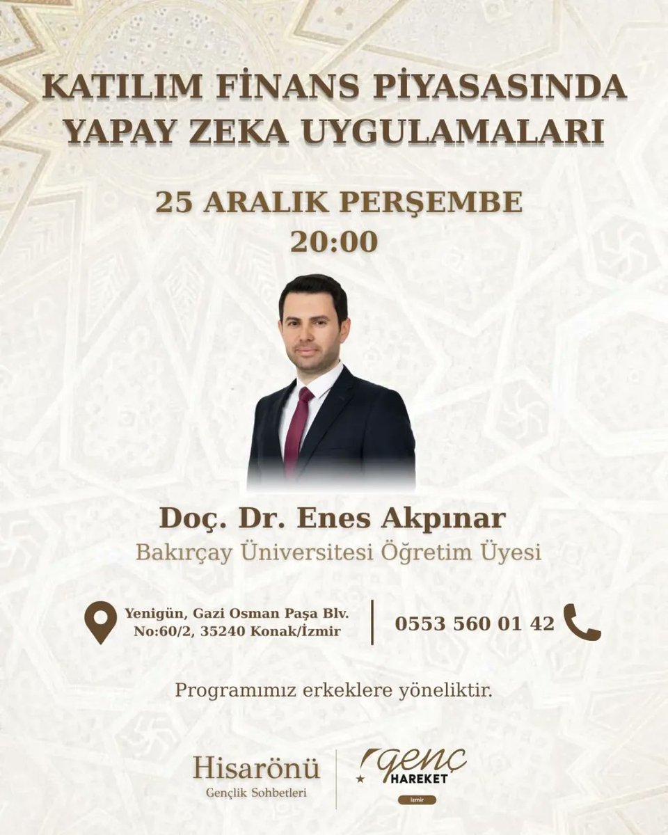 Katılım Finans Piyasasında Yapay Zekâ Uygulamaları

Katılım finansının geleceğini, yapay zekâ destekli uygulamalar üzerinden konuşuyoruz.

Finans, teknoloji ve etik ekseninde önemli bir sohbet sizleri bekliyor.

📅 25 Aralık Perşembe
⏰ 20.00

#FinansalOkuryazalık