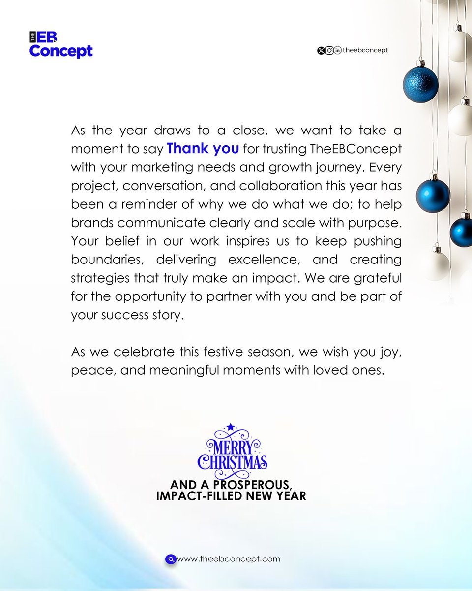 ebconcept_'s tweet photo. Merry Christmas and a prosperous New Year🎊🎊....
TheEBConcept!

Our Team👇
📍https://t.co/tkfuX45Hs0
📍https://t.co/DTDLJrBxI2 

#merrychristmas 
#happynewyear 
#theebconcept https://t.co/dHGhp0VnVt