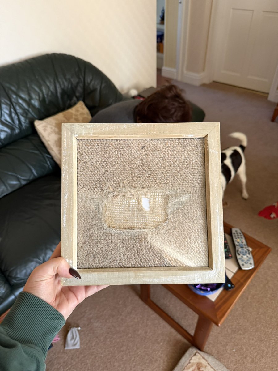 bambinobecky's tweet image. what do you mean my parents framed the hole I made in their carpet and gave it back to me for christmas ??