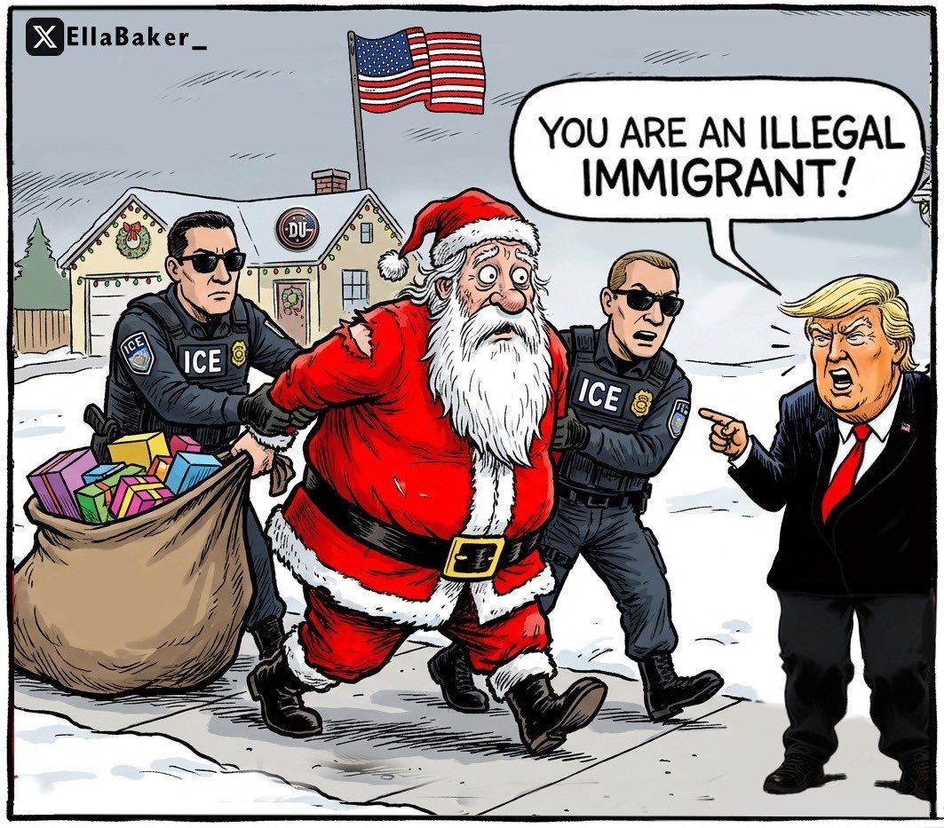 Bad news for Santa and America's children.

Trump had ICE arrest him for being an illegal immigrant.

They even ripped his suit.

In Trump's America even Santa Claus is not safe from ICE and Trump's cruelty.

#DemsUnited
