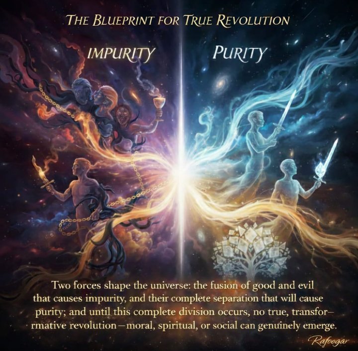 rafoogar_44's tweet photo. Two forces shape the universe: the fusion of good and evil that causes impurity, &amp; their complete  separation that will cause purity; &amp; until this complete division occurs, no true, transformative revolution- moral, spiritual, or social can genuinely emerge.
​#UniversalLaws https://t.co/B3QHH69axk