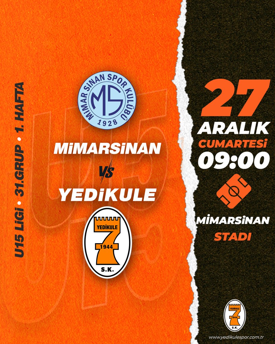 U15 ligi ilk haftasında 27 Aralık Cumartesi günü Mimarsinanspor ile karşılaşacağız.
Sporcularımıza başarılar diliyoruz. 🟠⚪