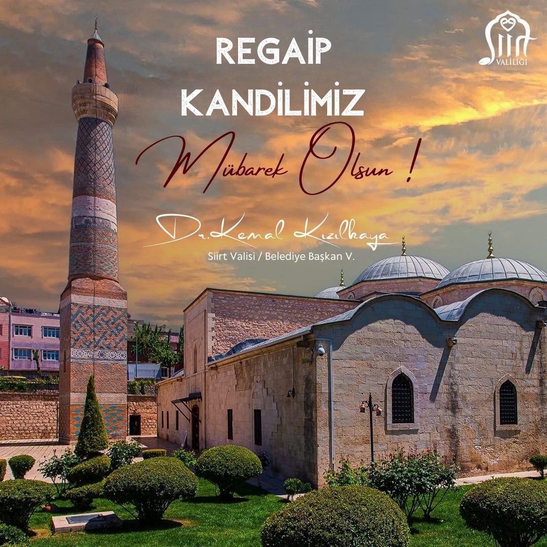 Rahmet ve bereket gecesi, mübarek üç ayların müjdecisi #RegaipKandilimiz in ülkemize, aziz milletimize ve tüm insanlığa; sağlık, barış ve huzur getirmesini Cenab-ı Allah ’tan niyaz ediyorum.🤲

#Siirt 🇹🇷
#RegaipKandili ’miz mübarek olsun.🕌🌙