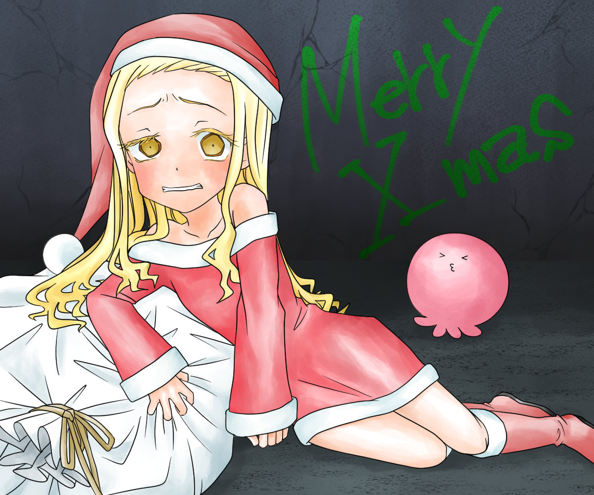 oshimaduki's tweet photo. 今年の #サンタコス #イラスト は FFのおたおめ絵として描いた #タコピーの原罪 の #雲母坂まりな ちゃん！ https://t.co/MJ9p0Czclg