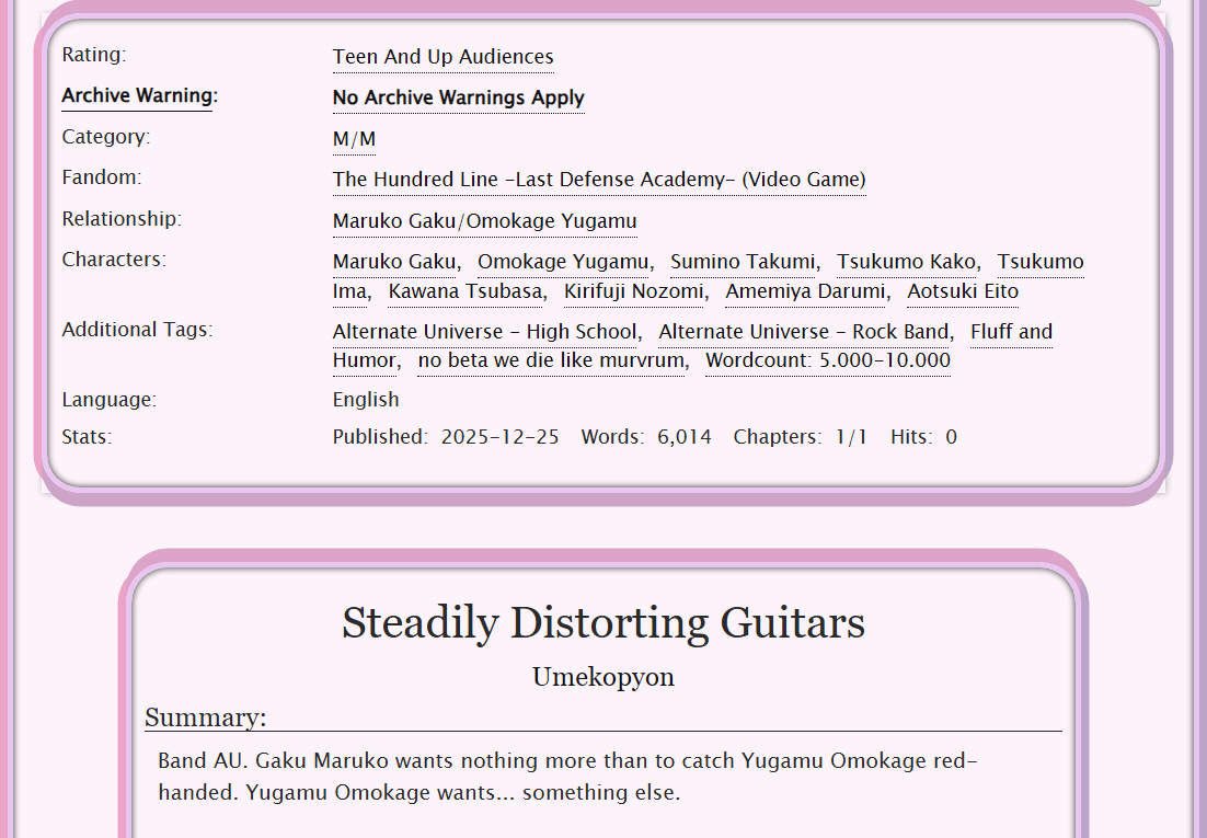 Umekopyon's tweet photo. Merry Christmas, @robo_nonagon!  Your yugaku secret santa present is band AU :D

Steadily Distorting Guitars
AO3: https://t.co/N4eoUDspXn https://t.co/soG5MTm4mS