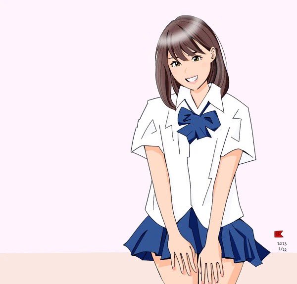 BKenmei's tweet photo. 約３年前のJKイラスト。スマホの写真アルバムで５年前の自分見たところめっちゃ若くてびっくりして老を認識。 https://t.co/4fVd17BlnS