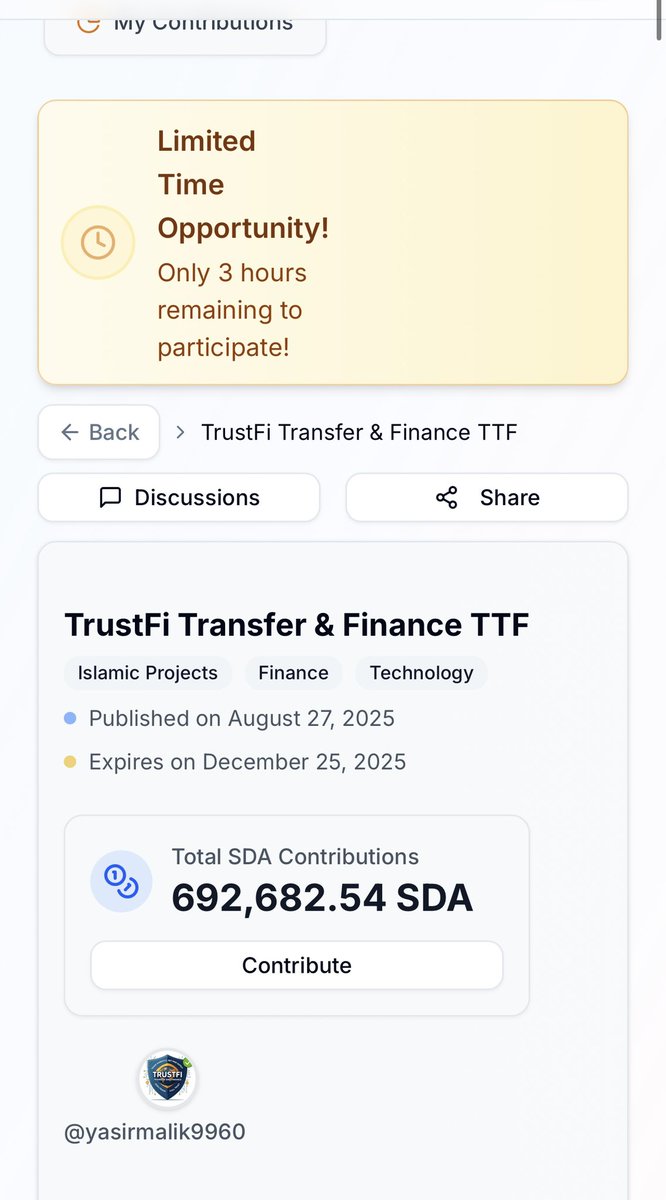 ⚠️ FINAL CALL ⚠️
3 hours.
One last window.
A future-defining opportunity.
TrustFi TTF closes tonight.
#SidraChain #TTF #SidraDex #SidraFamily #Sustainbilty