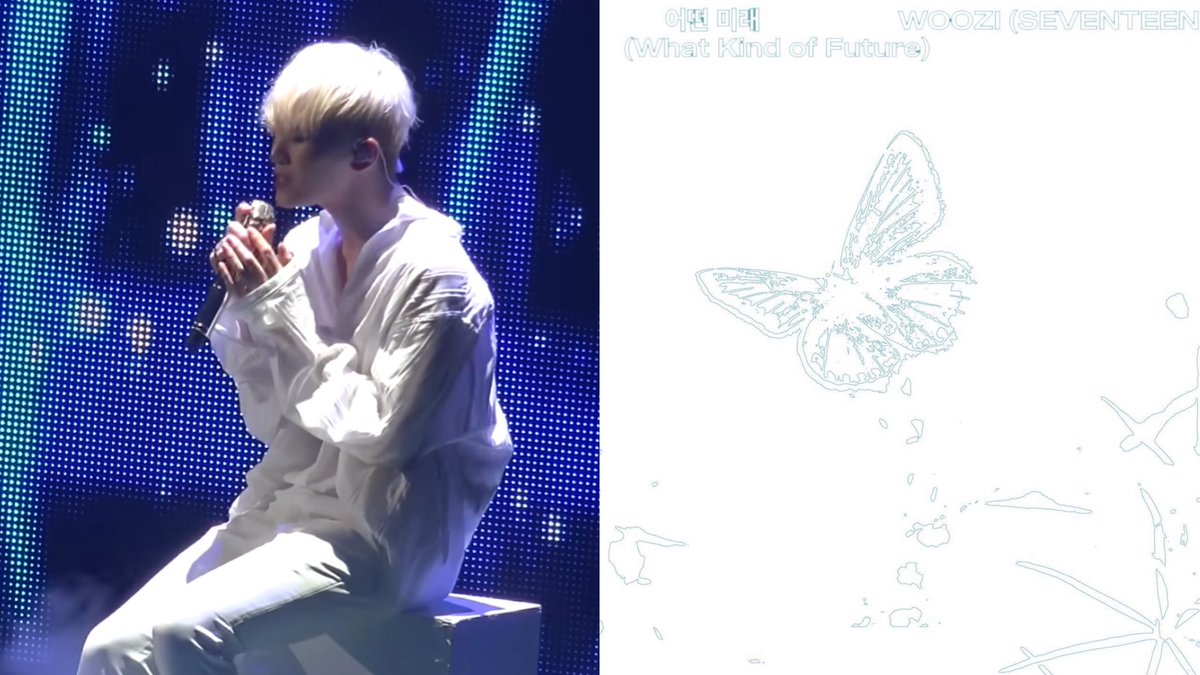 diorjww's tweet photo. woozi performed what kind of future during seventeen’s ideal cut tour in 2018, and it was later officially released in 2024.

mingyu performed like the beginning during the ideal cut tour in 2018, and we received a live clip of it in the year 2025. https://t.co/CHeU1NMRNn