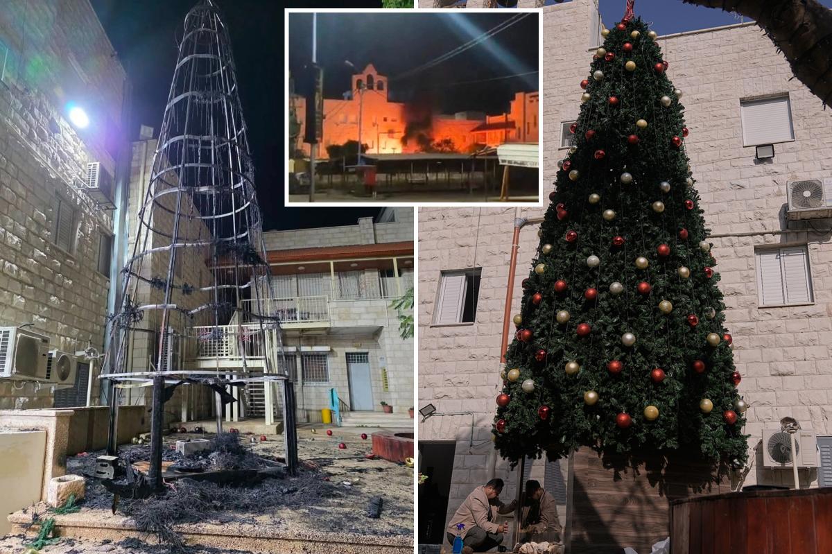 nypost's tweet image. 3 Palestinians accused of torching a Christmas tree at a Catholic church in West Bank trib.al/jK8qR8z